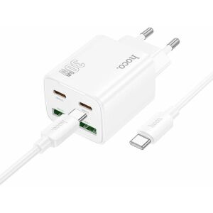 Hoco hálózati telefon töltő 2 x USB C + 2 x USB A QC3.0 PD 3A 30W + USB C - USB C kábel N56 fehér
