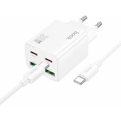 Hoco hálózati telefon töltő 2 x USB C + 2 x USB A QC3.0 PD 3A 30W + USB C - USB C kábel N56 fehér 145307453