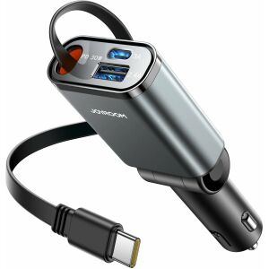 Joyroom JR-CCL07 3 az 1-es autó töltő beépített feltekerhető kábellel - sötétszürke 145307621 - Autós töltő