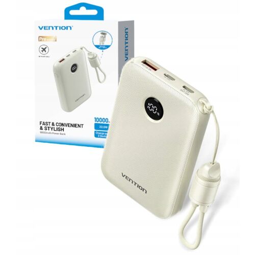 Vention 10000mAh 2 x USB-C 1x USB-A kijelzővel 22.5W bézs 145308095