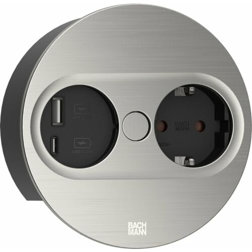 Priza de perete TWIST 2, rotundă, 2-canale (oțel inoxidabil, 1 priză de protecție, 1 USB-A, 1 USB-C) 145309001