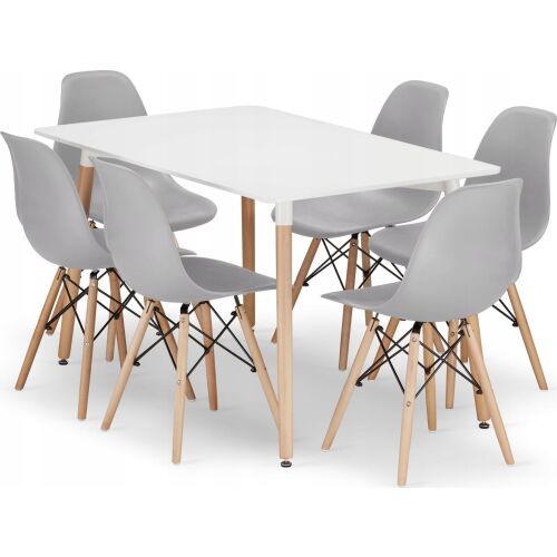 Leobert szett téglalap alakú asztal ADRIA 120x80 fehér+6 szék OSAKA szürke 145310406