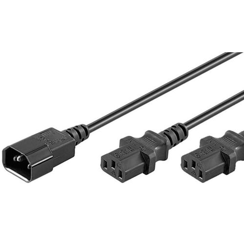MicroConnect tápegységkábel C13x2 - C14 1.2m Y hosszabbító, Fekete, H05VV-F3x0,75mm2 CU, Férfi x2-női 145311794