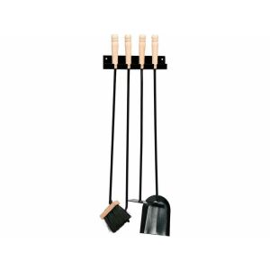 Set accesorii semineu Vorel, 4 piese, Lemn/Metal, Bej/Negru 145314200 - Șemineu și sobă