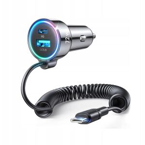 Autó töltő 3w1 Joyroom JR-CL07 72W 4.0A PD 3.0 QC 3.0 1x USB-A 1x USB-C kábellel 1.6M 145316032 - Autós töltő