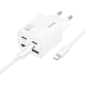 Hoco hálózati telefon töltő 2 x USB C + 2 x USB A QC3.0 PD 3A 20W + USB C - Lightning kábel N55 fehér
