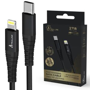 Extralink Smart Life USB Type-C la Lightning Cablu împletit negru | Cablu USB-C - Lightning | 27W, 200cm 145316460 - Cabluri Lightning