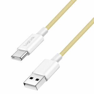 Logilink USB 2.0 Type-C kábel C/M > A/M, Nylon, 60W sárga 1m 145318164 - USB kábel