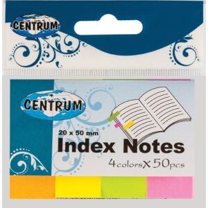 Indexáló papírfülek központ 20x50mm KÖZPONT 85385 neon*4 50db 145319296 - Irodai papíráru