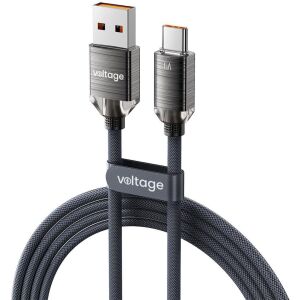USB-A / USB-C kábel Voltage PureCrystal 66W 200cm fekete 145319743 - USB kábel