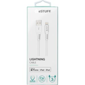213034467 Cablu Lightning eSTUFF MFI 3m Whit 145320168 - Cabluri Lightning