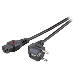 Kabel zasilający blokada IEC LOCK 3x1mm2 Schuko kątowy/C13 prosty M/Ż 3m czarny 145320462 - Kabel