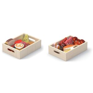 VIGA Fa Élelmiszerkészlet Fadobozokban Reggeli Hal Hús Tejtermékek