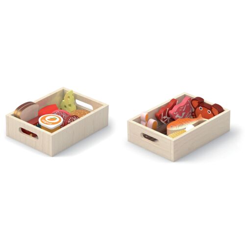 VIGA Fa Élelmiszerkészlet Fadobozokban Reggeli Hal Hús Tejtermékek 145320791