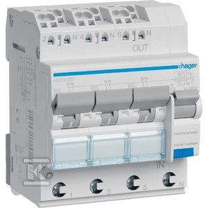 Întrerupător de curent rezidual Hager 3x1P+N B 13A 0,03A Tip A 6kA RCBO (ADZ313D) 145320906 - Întrerupătoare de circuit