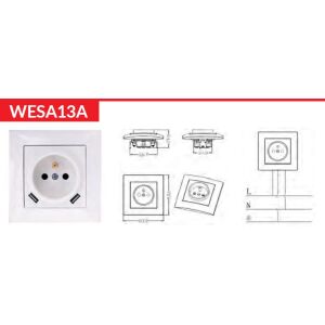 WESA Gniazdo Pojedyncze 2p+Z plus 2 x USB 145322716 - Conectori și mufe