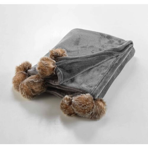 Douceur d`Interieur Puha szőrme takaró SNOWY pompomokkal, 125 x 150 cm