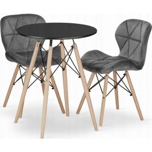 Leobert szett kerek asztal TODI 60 fekete+2 szék LAGO szürke