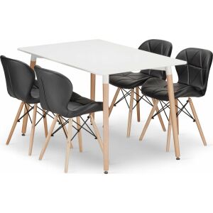 Leobert szett téglalap alakú asztal ADRIA 120x80 fehér+4 szék LAGO fekete