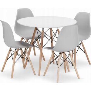 Leobert szett kerek asztal TODI 90 fehér+4 szék OSAKA szürke