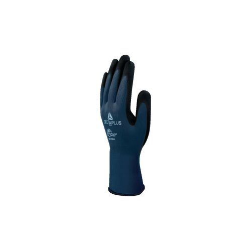 Újrahasznosított poliészterből készült kötött kesztyű, latex habbal bevont tenyér, öltés 13, Kék szín, méret: 10, VV733GREEN10 145327560