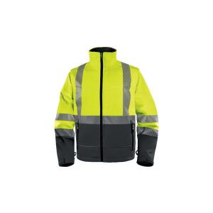 Figyelmeztető softshell kabát polieszter Stretch anyagból, 3 réteg laminált, 2. osztály, Fluoreszkáló sárga-szürke szín, méret: M, FASTJATM