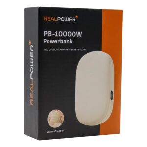 RealPower Powerbank PB-10000W,10000 mAh,beige,hőfunkció
