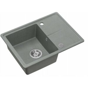 TONY 116 GraniteQ gránit mosogató silver stone (szürke) 1-kamrás m/ki (60x45x18,5), szifonnal és dugóval nemesacél