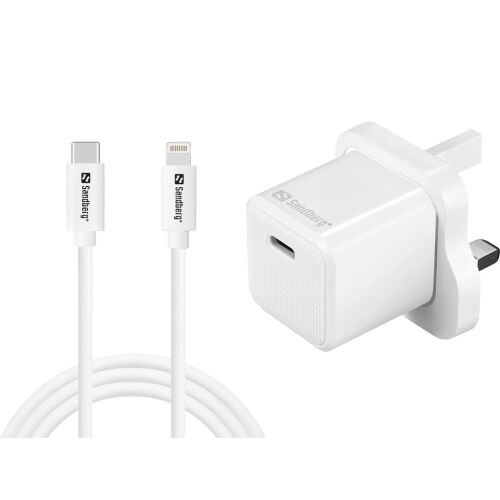 Sandberg USB-C AC 20W töltő UK + Lightning 1M USB-C 20W töltő UK+Lightning