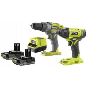 Ryobi ONE+ fúró-csavarózó + csavarbehajtó ütéssel + 2 db 2.0AH akkumulátor és töltő, készlet