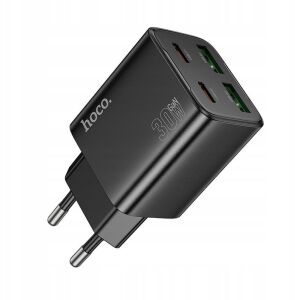 Hoco hálózati telefon töltő 2 x USB C + 2 x USB A QC3.0 PD 3A 30W N56 fekete