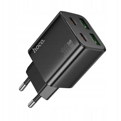 Hoco hálózati telefon töltő 2 x USB C + 2 x USB A QC3.0 PD 3A 30W N56 fekete 145335297