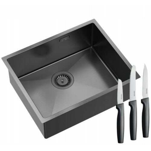 Quadron | ANTHONY 60 | grafit metalowy PVD acél konyhai mosogató | méretek: 54 x 44 x 19 cm | 1 kamrás beépíthető/beágyazható | szekrényalap: 60 cm-től 145335322