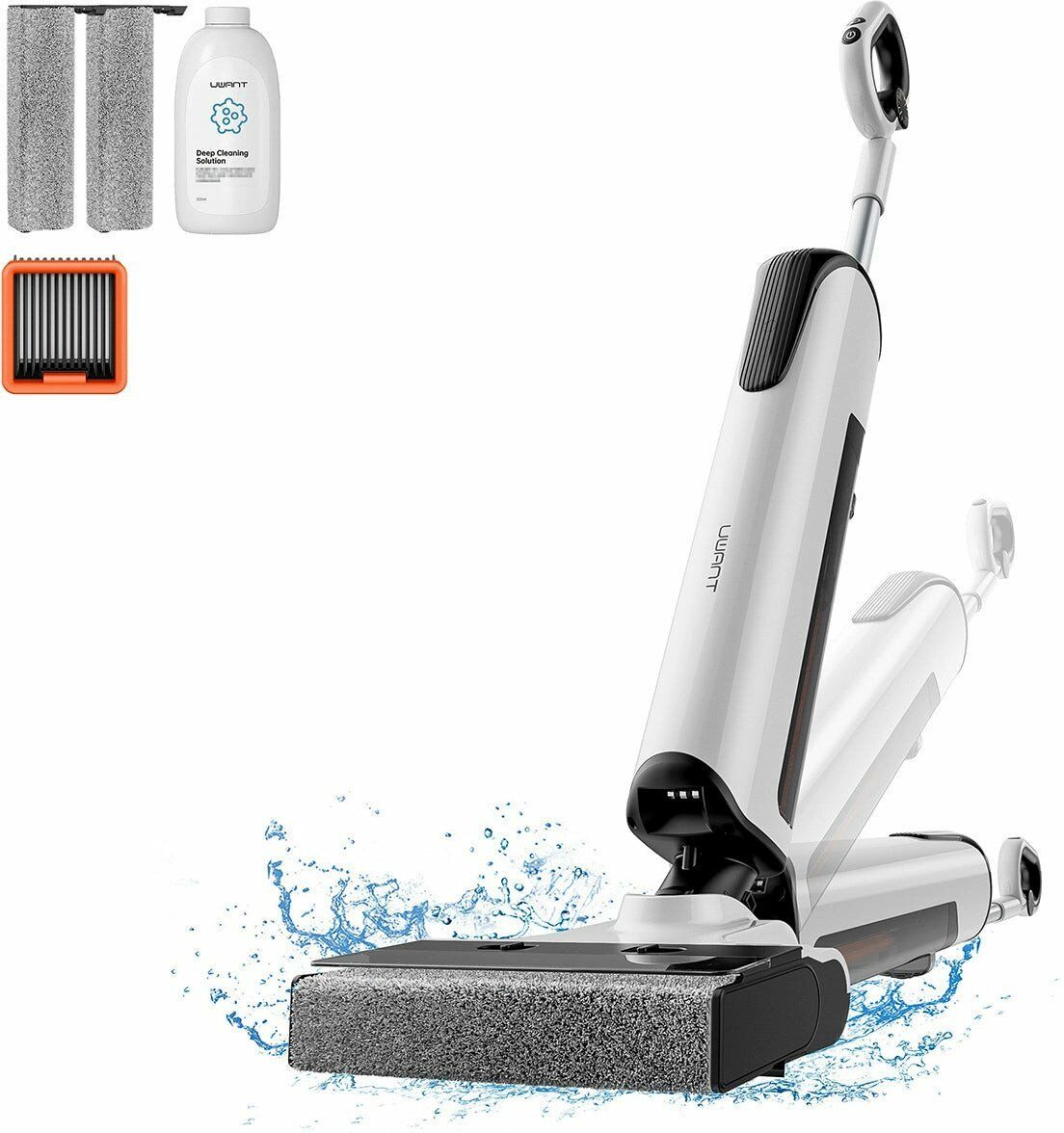 2в1 безжична вертикална прахосмукачка с вграден изкуствен интелект, UWANT, мокро и сухо почистване, бяла