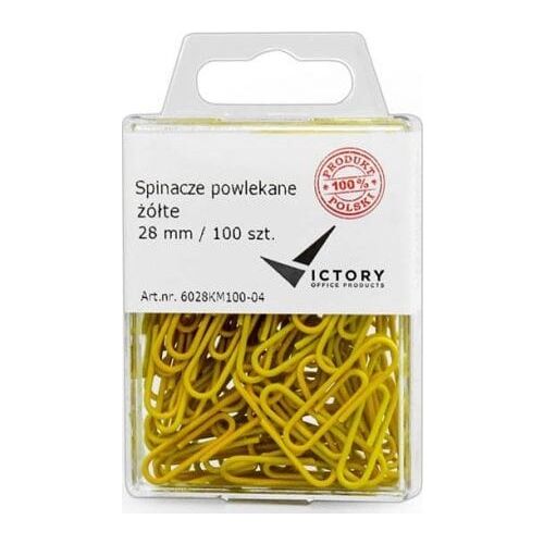 Victory Office Product SPINACZE BIUROWE VICTORY OFFICE 28MM 100 SZT. OKRĄGŁE POWLEKANE ŻÓŁTE POJEMNIK PLASTIKOWY ZAWIESZANY 145336813