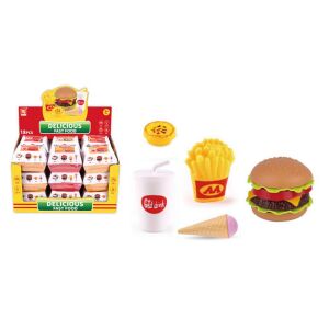 Konyhai készlet élelmiszerek hamburger fagyival sült krumplival és itallal