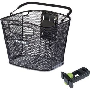 Basil Kosár a kormánytartóhoz BASIL BOLD FRONT KF + KLICKFIX ADAPTER + HANDLEBAR HOLDER (átm.22.4-28.6mm) leválasztható acél fekete (NEW 2024) 145339362 - Kerékpár kiegészítő