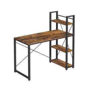 VASAGLE 120 cm Íróasztal Tárolópolcokkal Rusztikus Barna és Fekete Ipari Stílus