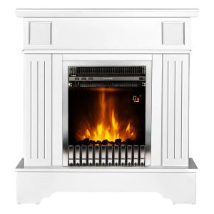 Vedere frontală a șemineului electric Art Flame Marina Extra & Gala Silver cu accente argintii, control termostat - Șemineu și sobă