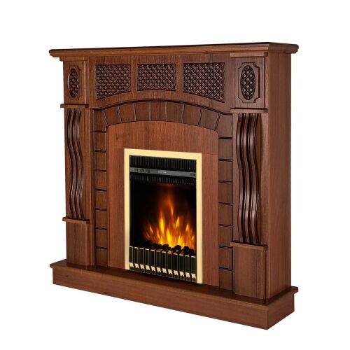 Elektrický krb Art Flame Amsterdam & Gala Gold, hnedé drevené prevedenie, uhlový pohľad