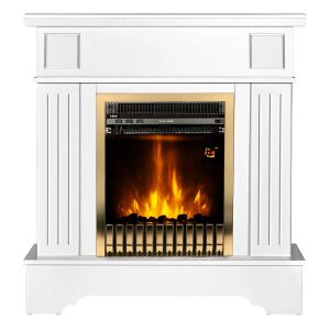 Vedere frontală a șemineului electric Art Flame Marina Extra & Gala Gold, alb și auriu, afișaj digital - Șemineu și sobă