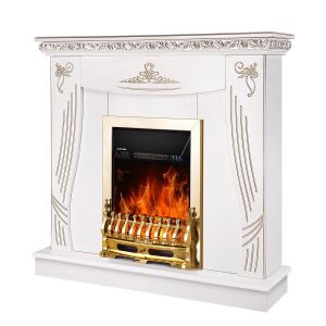 Elektrischer Tisch Napoli White & Galileo Gold, Art Flame, 1035 x 1100 x 300 mm, 2000 W, hitzebeständig, 5-flammig, warmweiß