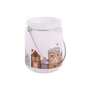 Havas házsor üveg mécsestartó fém füllel - 11x8 cm 145356875 - Mécsestartó