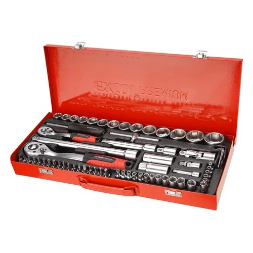 Extol Premium DUGÓKULCS KÉSZLET., RACSNIS, 1/4" ÉS 1/2", 65DB, DUGÓFEJEK (4-32MM), BITEK, FÉM DOBOZ 8818370 145357782