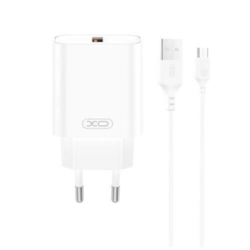 XO CE33 Fehér Hálózati Töltő szett QC 18W 1*USB-A + USB-C kábellel