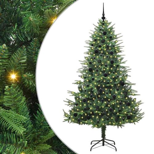 vidaXL Műfenyő világítással és gömbkészlettel Zöld 210 cm PVC és PE 145363435 - Dekoráció