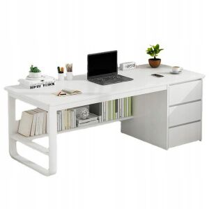 Birou de calculator alb, modern, în stil loft, cu rafturi și sertare - Papetărie & articole birou