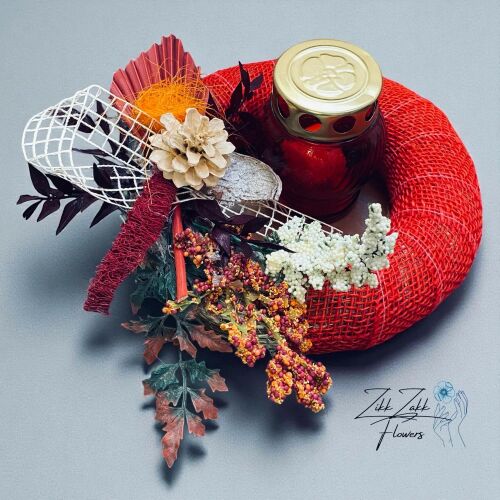 Vörös Kerek Mécses koszorú – Őszi Dekorral  145391035