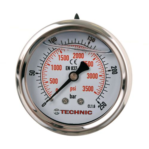Glycerínový manometer/manometer TC Technic, 63 mm, zadné pripojenie 1/4", 0 – 250 barov 145393434