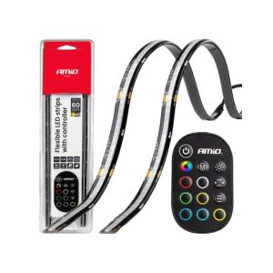 Set 2buc Banda Led Auto flexibile cu controler multicolor RGB 2x30cm, 12V, Amio 145394417 - Benzi cu LED-uri